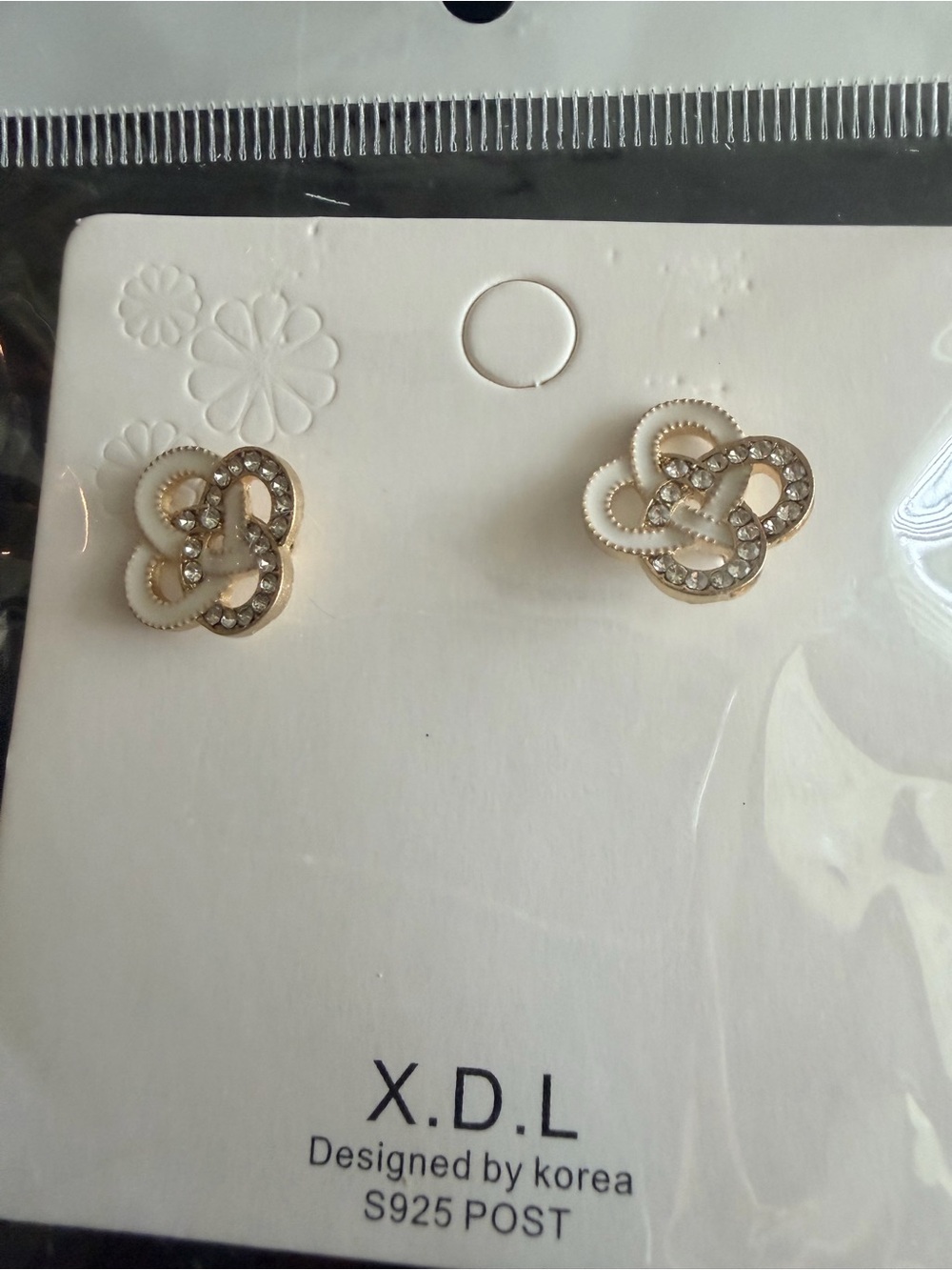White and Gold Crystal Loop Knot Stud Earrings